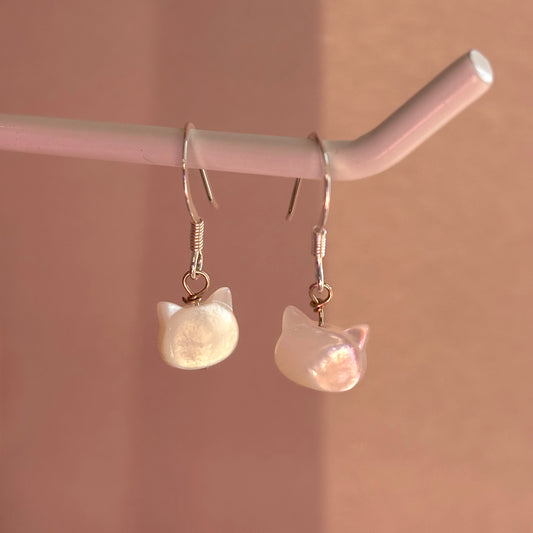 Sterling silver mother of pearl cat earrings