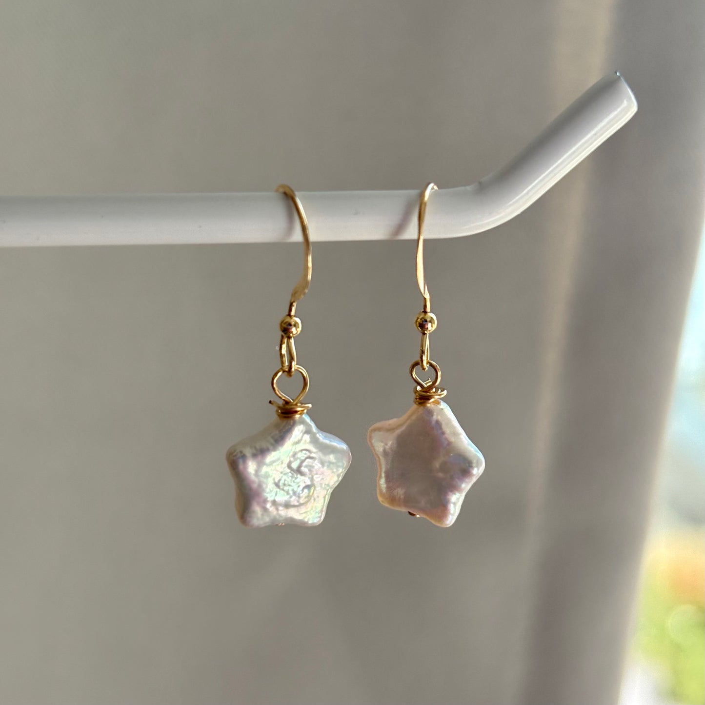 Sterling silver or gold filled star shaped fresh water pearl earrings