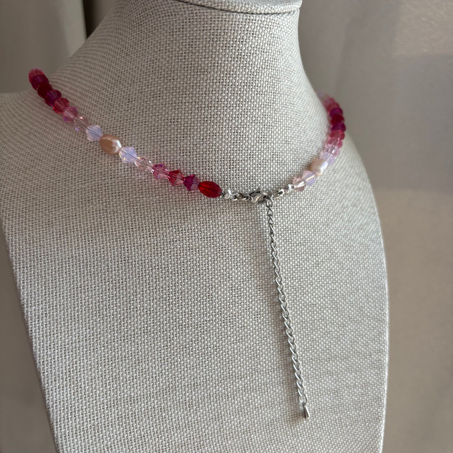 The lovers - pink pearl and crystal handmade beaded necklace