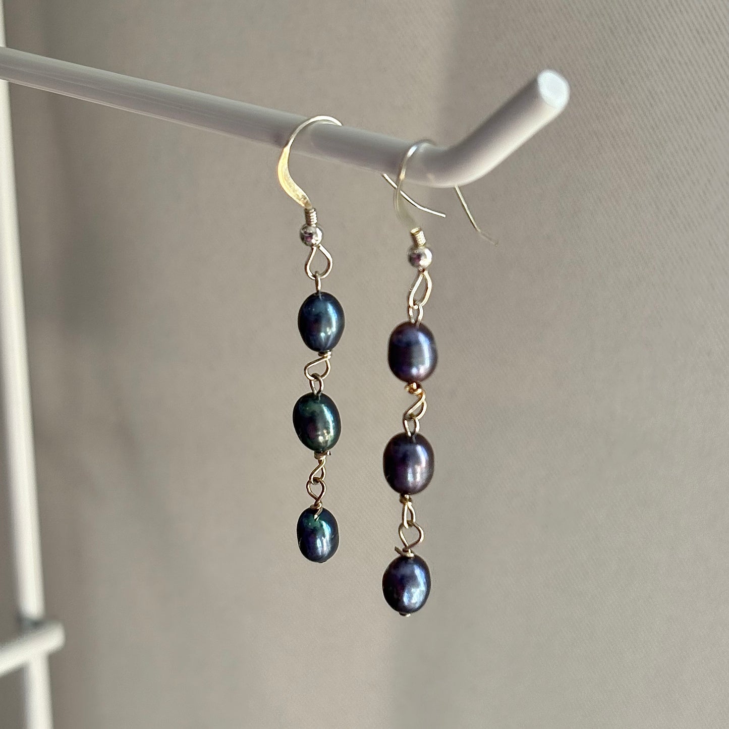 Sterling silver or gold filled fresh water pearl trio dangle earrings