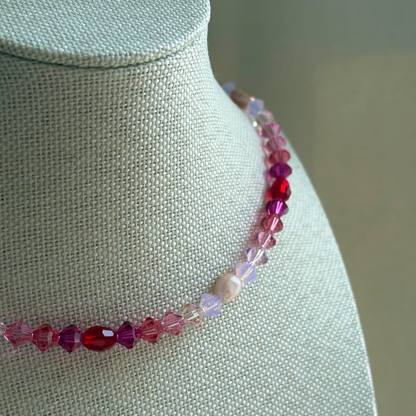 The lovers - pink pearl and crystal handmade beaded necklace
