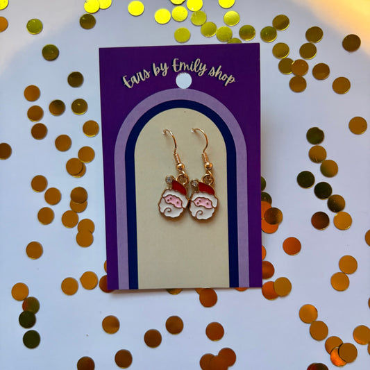 Gold cartoon Santa face dangle Christmas earrings