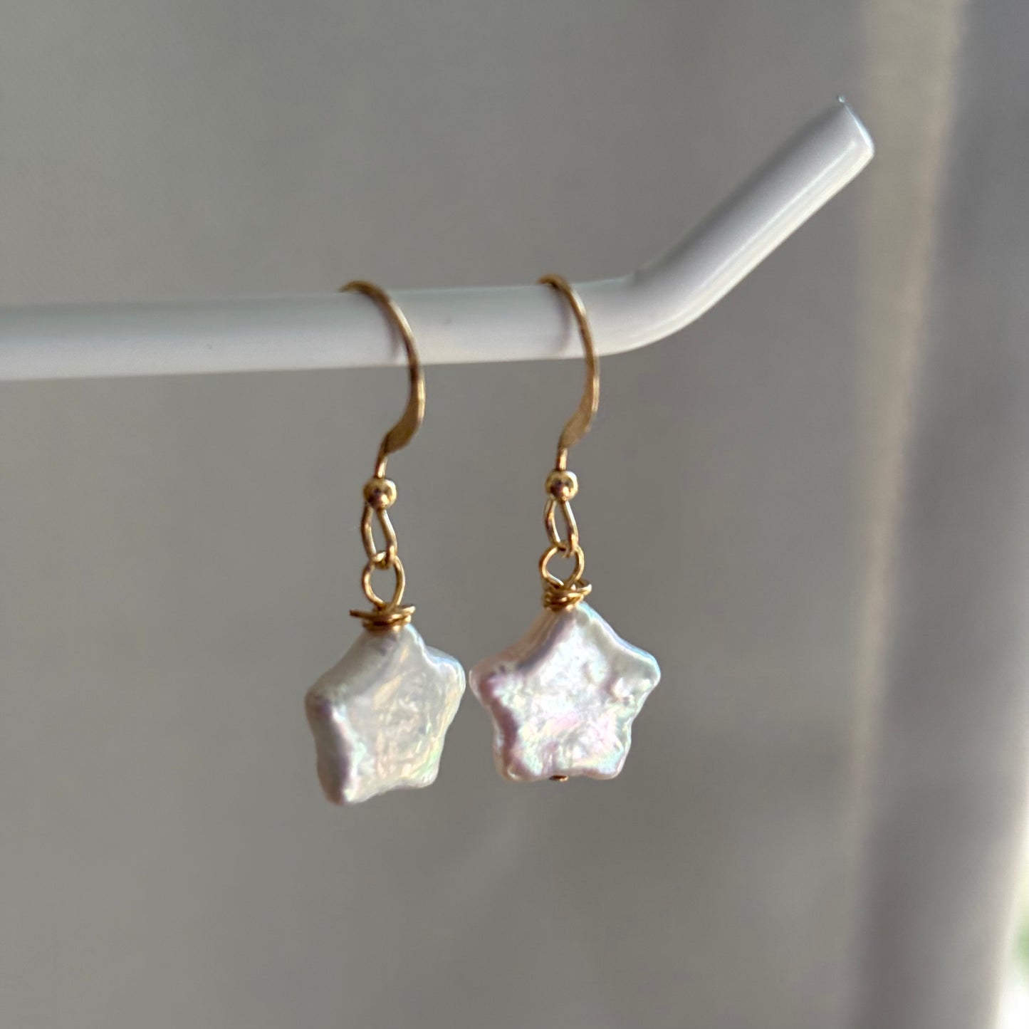 Sterling silver or gold filled star shaped fresh water pearl earrings