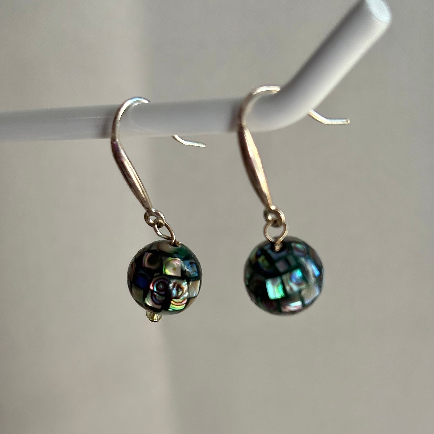 Sterling silver black mother of pearl mosiac disco" earrings