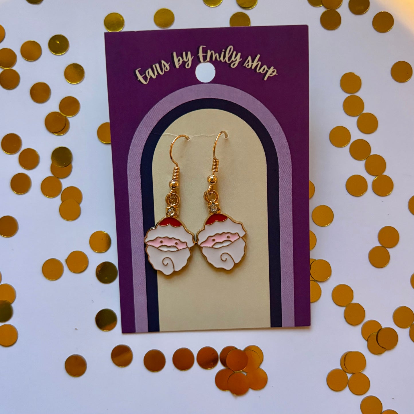Gold cartoon Santa face dangle Christmas earrings
