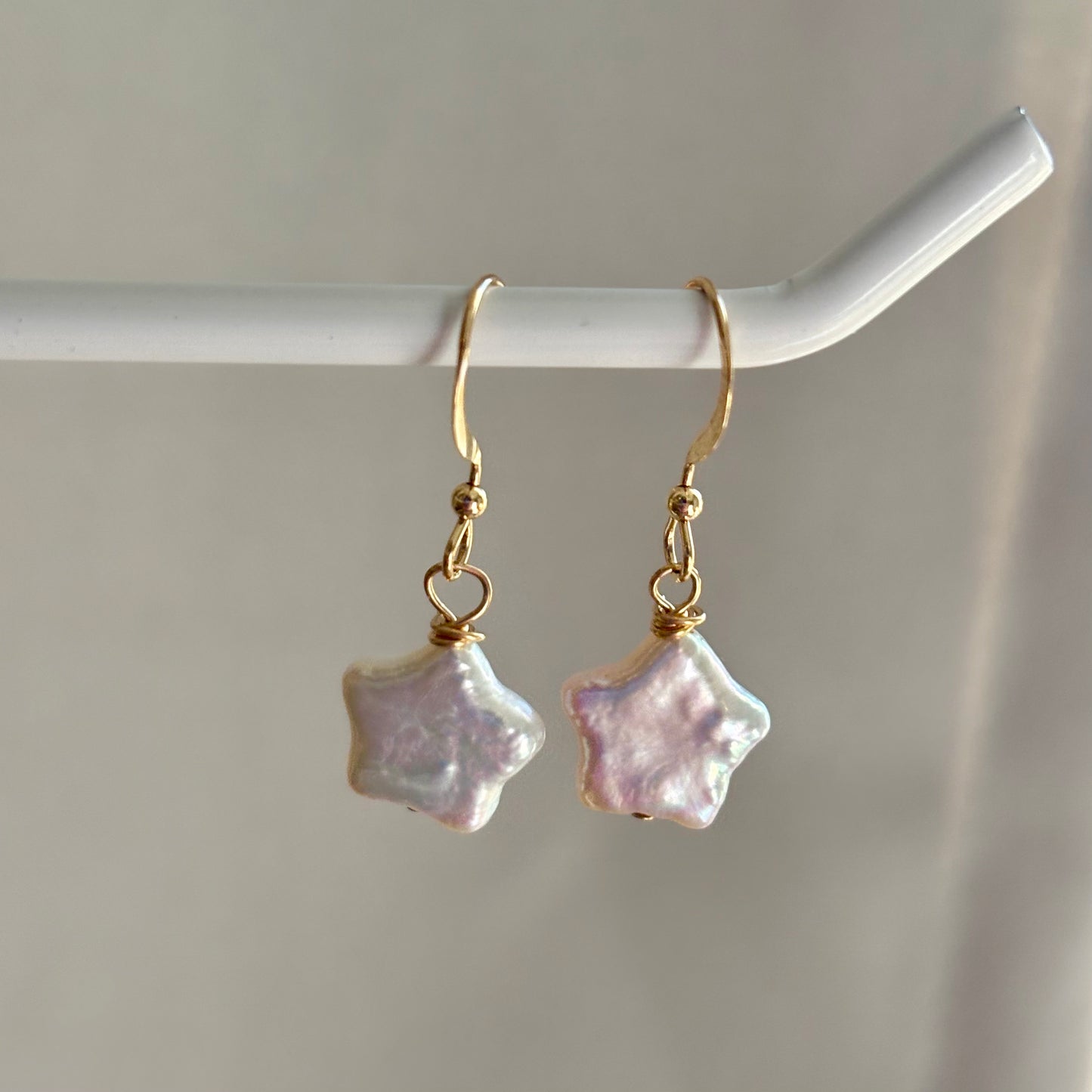 Sterling silver or gold filled star shaped fresh water pearl earrings