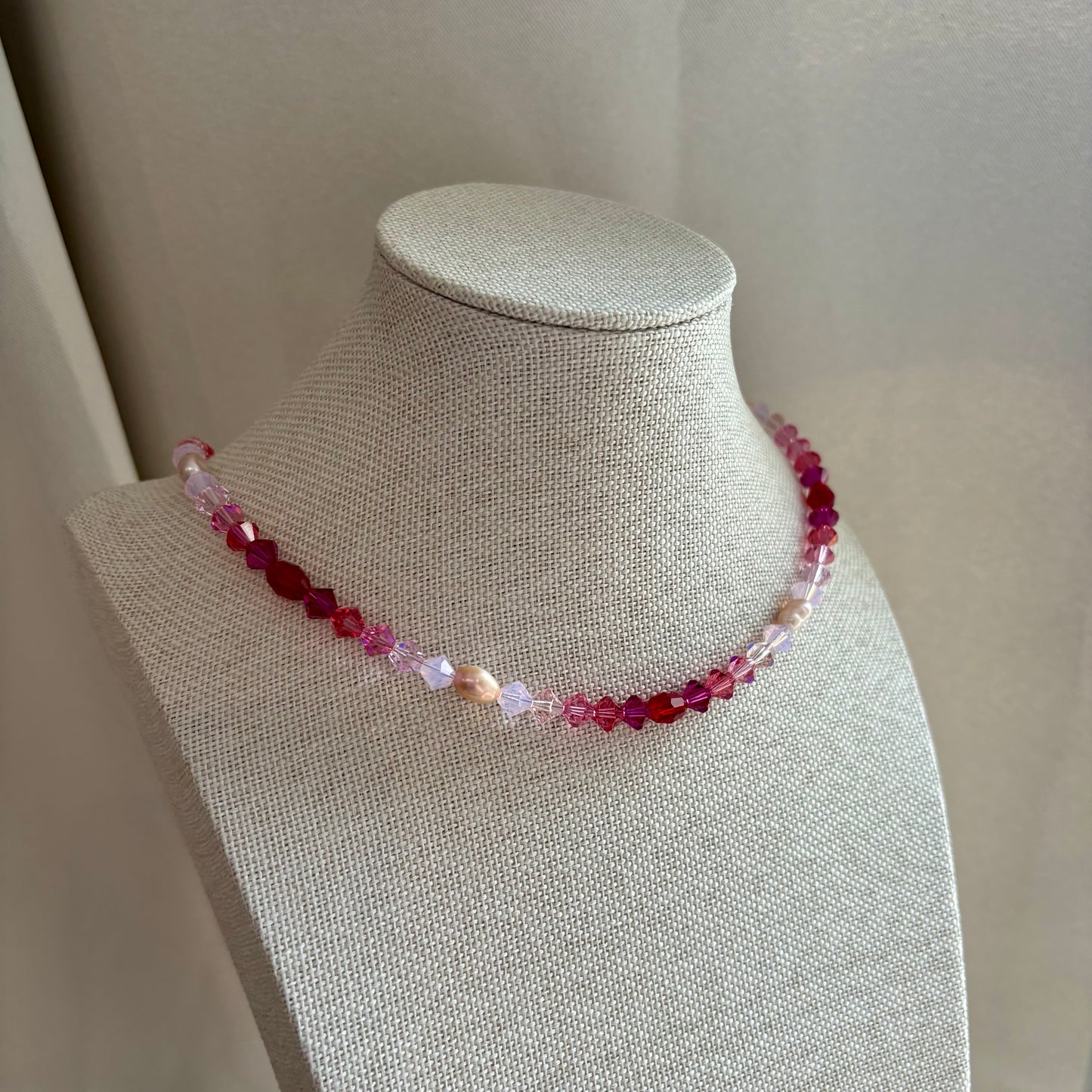 The lovers - pink pearl and crystal handmade beaded necklace