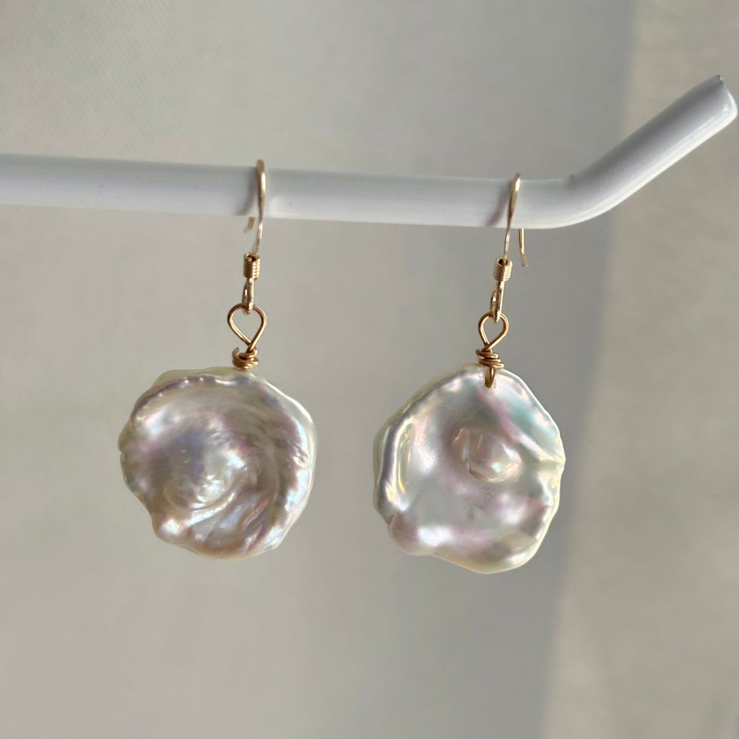 14k gold filled large nucleated freshwater pearl earrings