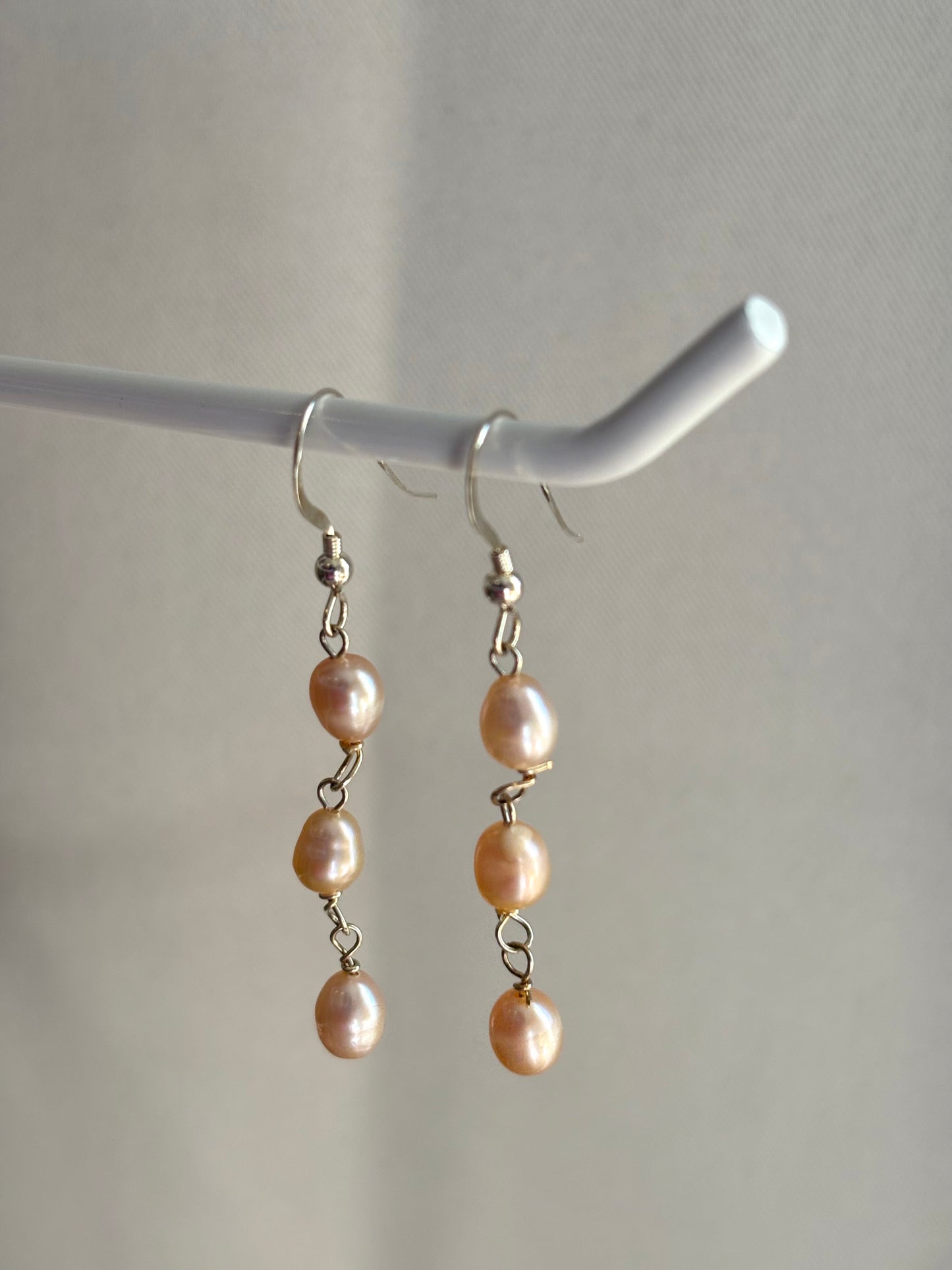 Sterling silver or gold filled fresh water pearl trio dangle earrings