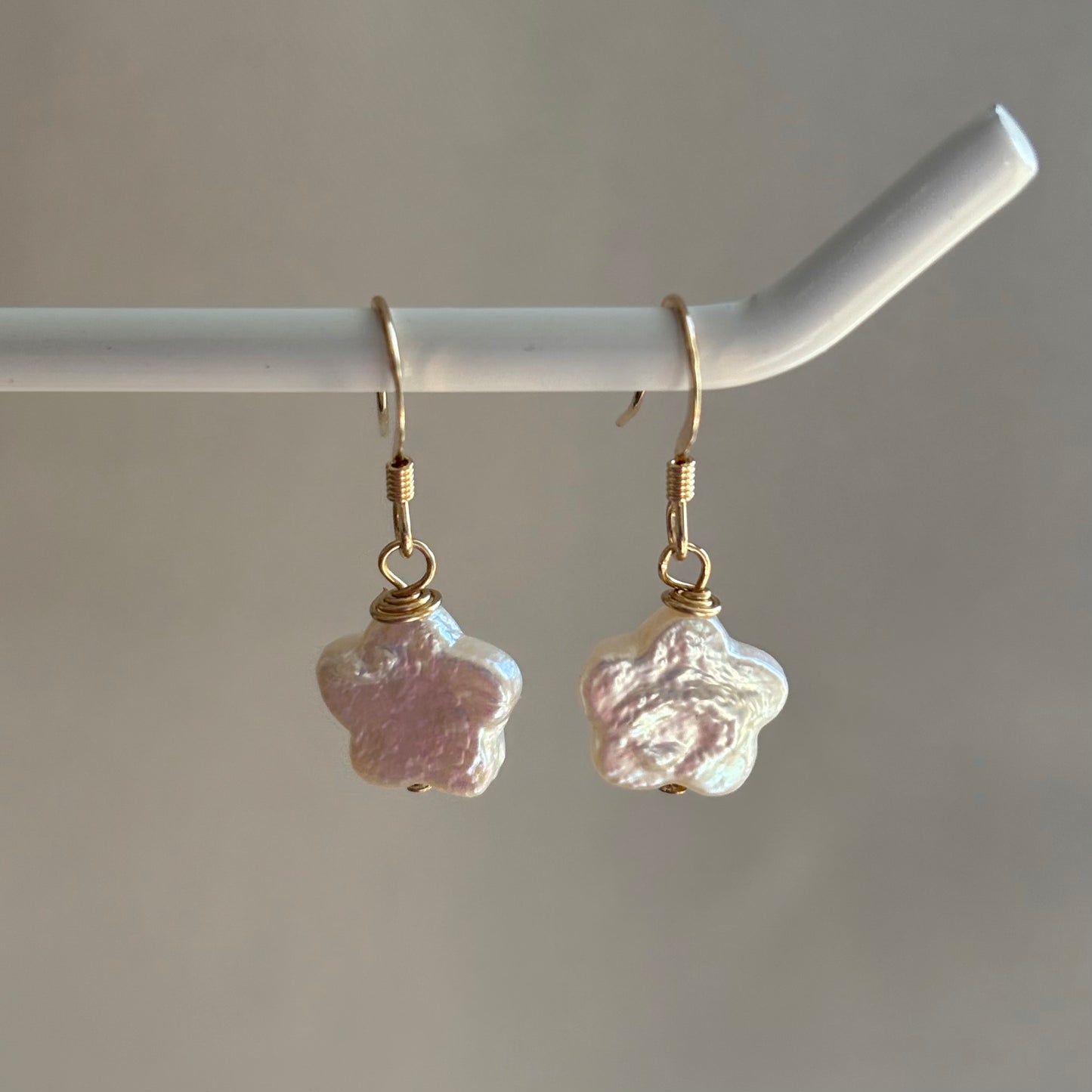 sterling silver or gold filled flower shaped fresh water pearl earrings