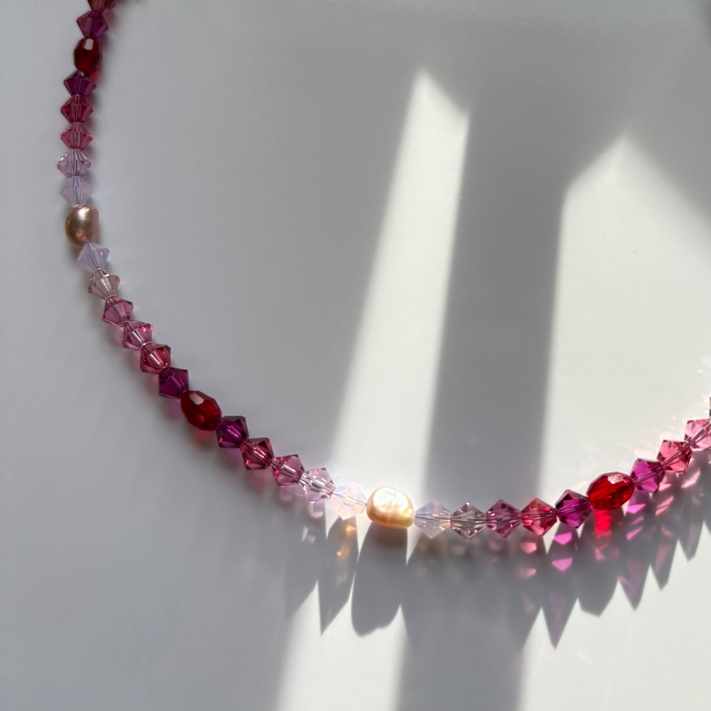 The lovers - pink pearl and crystal handmade beaded necklace