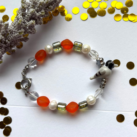 Orange Glasgow freshwater pearl handmade beaded pigeon bracelet