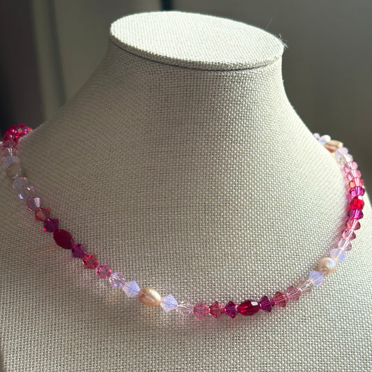 The lovers - pink pearl and crystal handmade beaded necklace