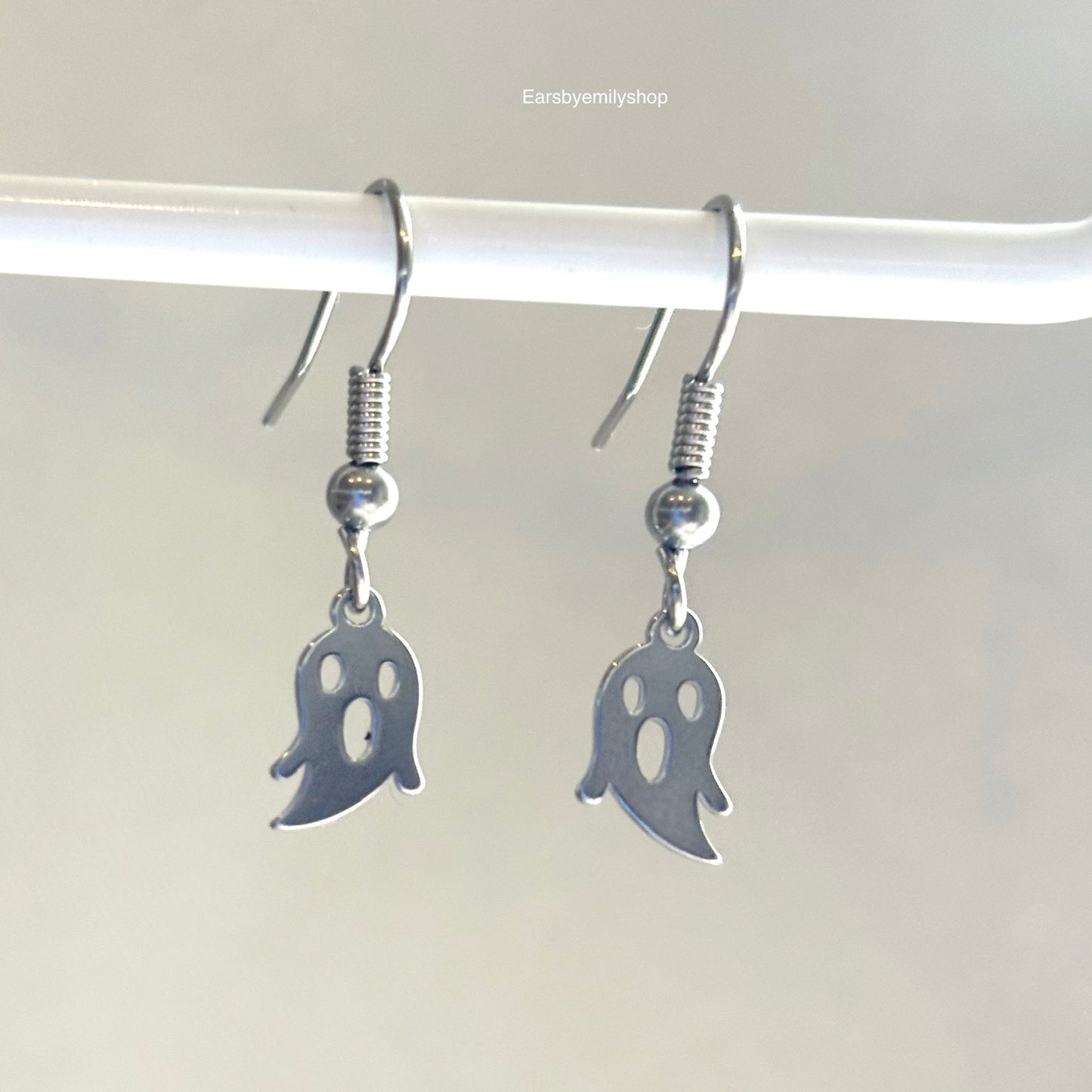 Stainless steel silver ghost earrings