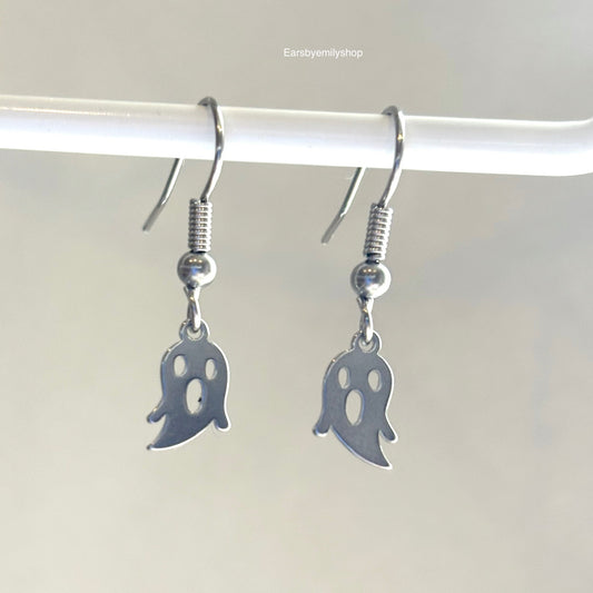 Stainless steel silver ghost earrings