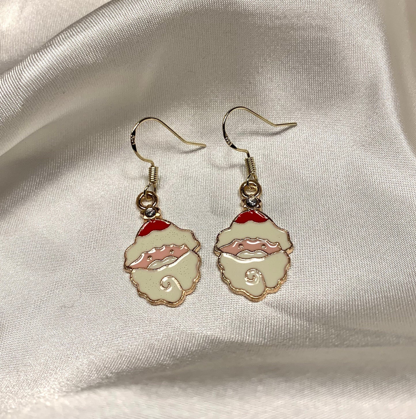 Gold cartoon Santa face dangle Christmas earrings