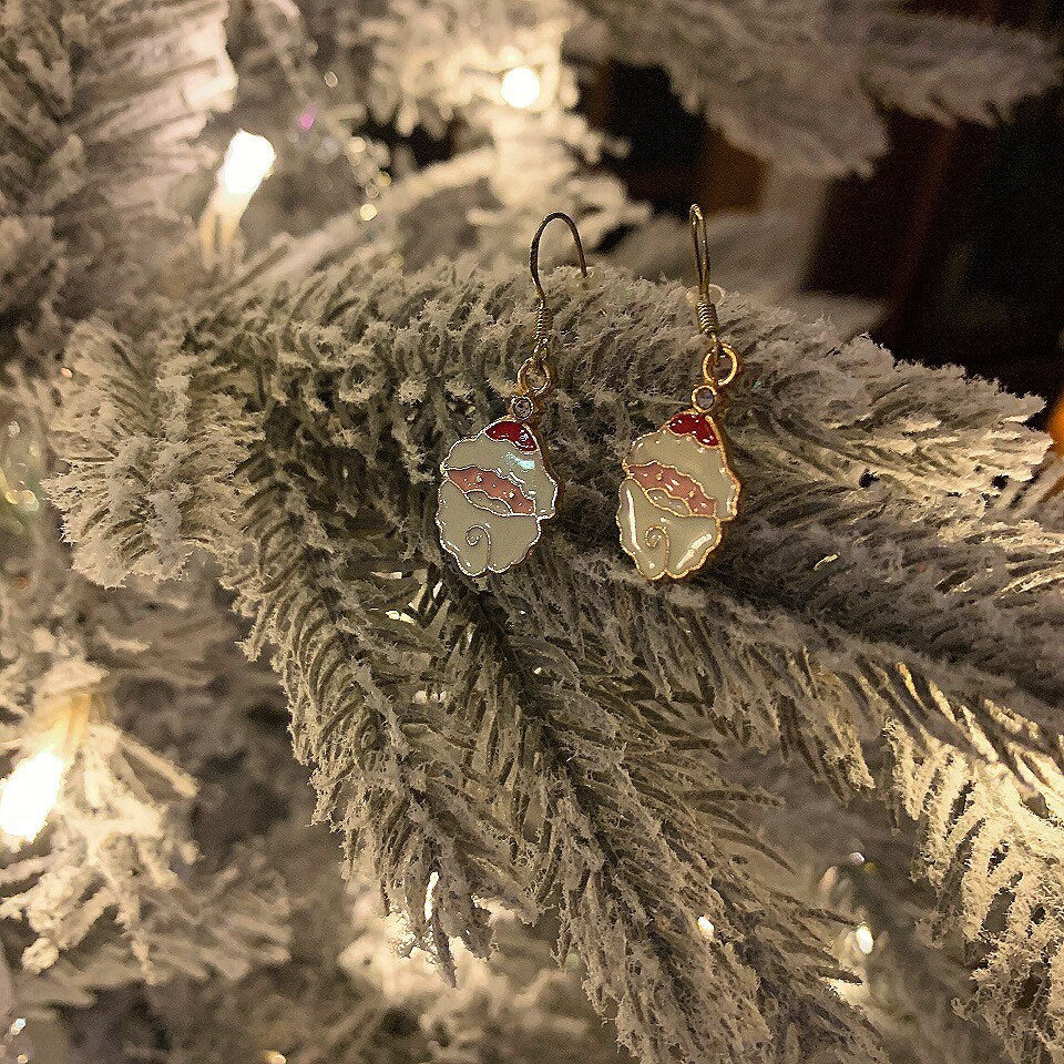 Gold cartoon Santa face dangle Christmas earrings
