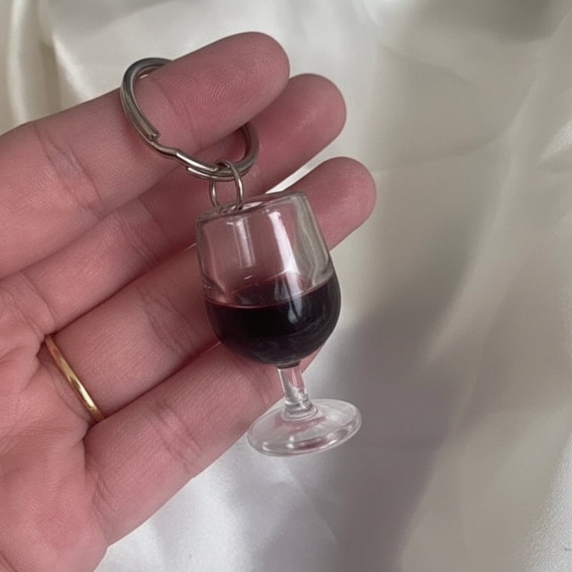 Large red wine glass key ring/ keyring/ key chain